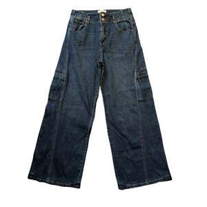 Habitual Women's Wide Leg Cargo Blue Denim Utility Pocket Jeans Size 12/31